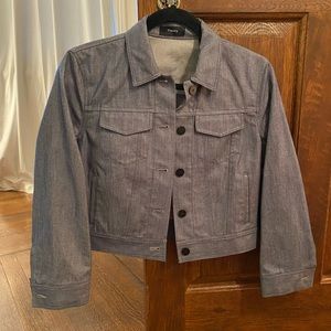 Theory Cropped Button-front Denim Jacket In Indigo, Sz- S